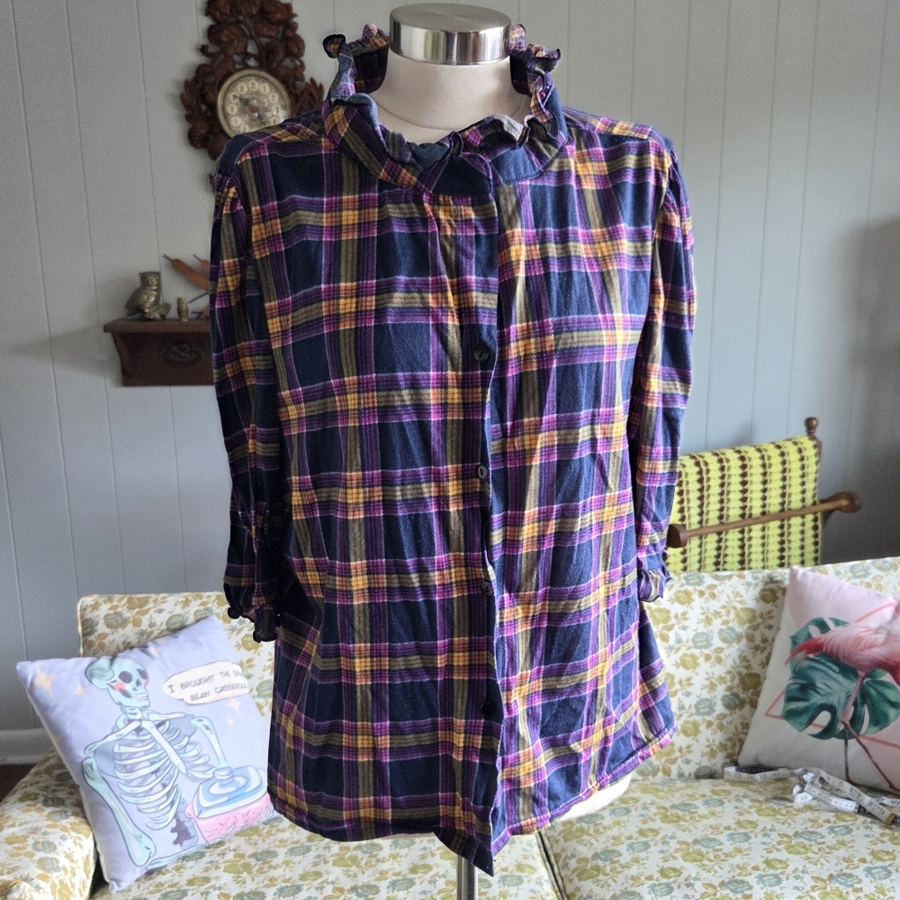 Arabella Multicolor Plaid Shirt with Ruffle Collar